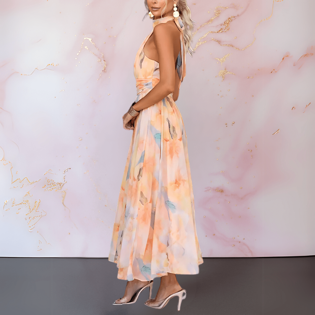 ESTHER | HALTERNECK WATERCOLOUR PRINT DRESS — view 4