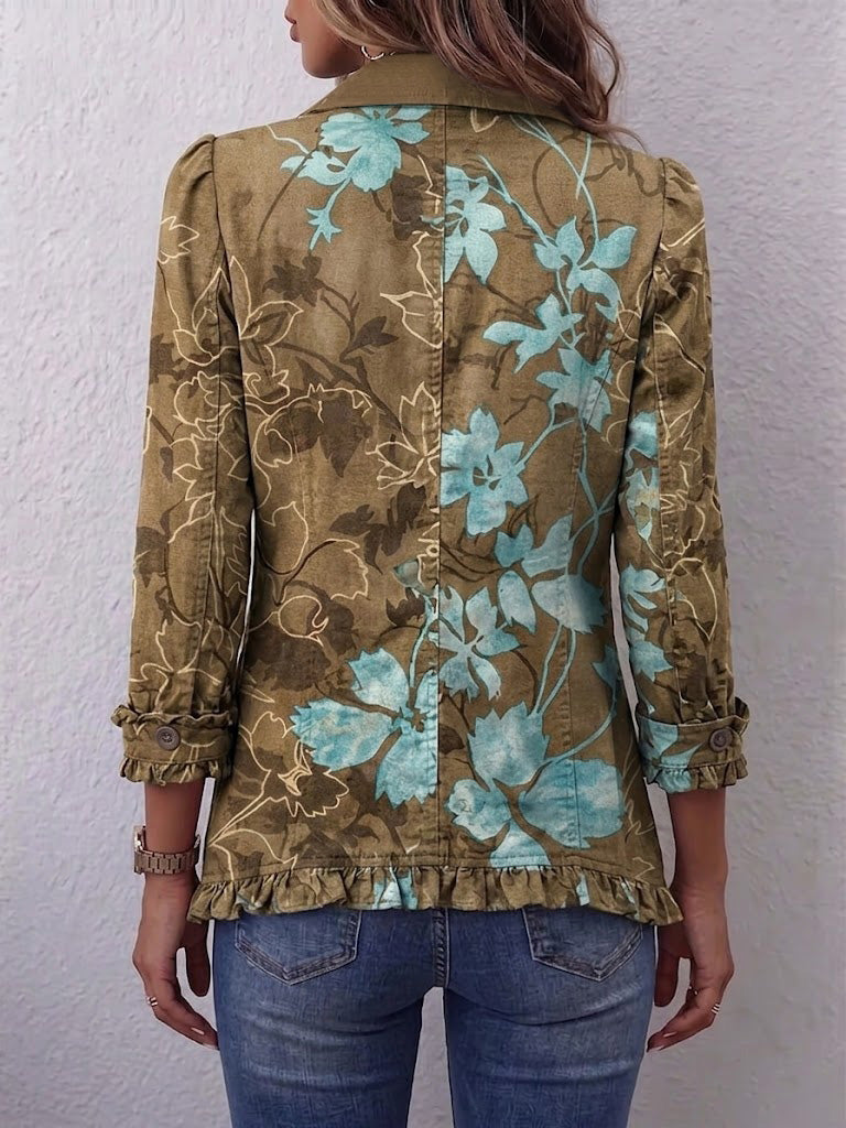 Jessamy™ | Blazer in Olive with Turquoise Flowers