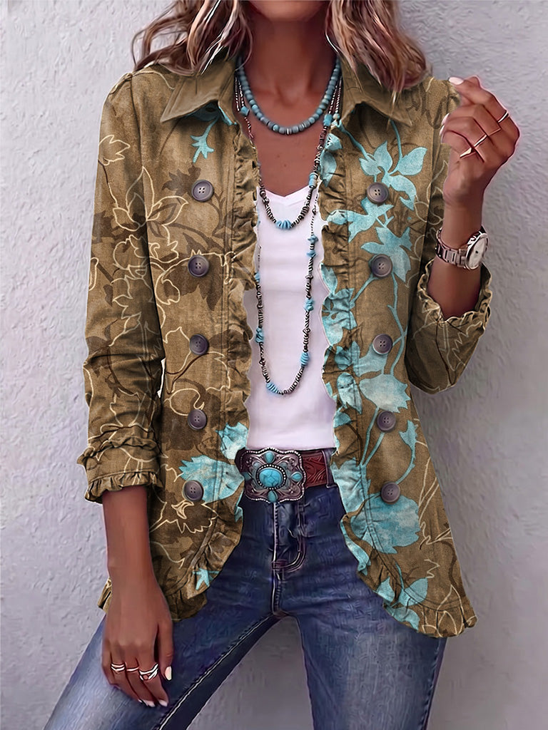 Jessamy™ | Blazer in Olive with Turquoise Flowers — view 2