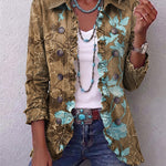 Jessamy™ | Blazer in Olive with Turquoise Flowers — view 2