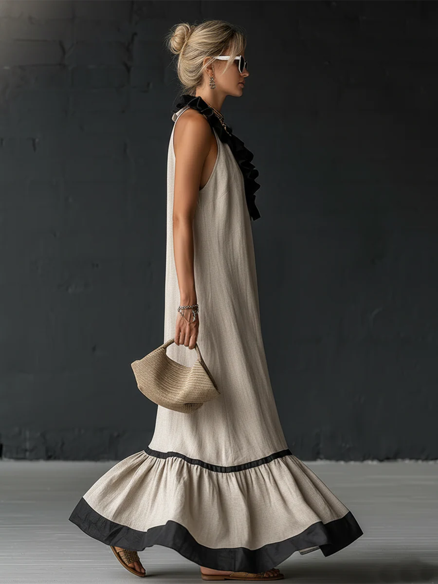 Celestine | Colour-Block Ruffle Maxi Dress — view 2
