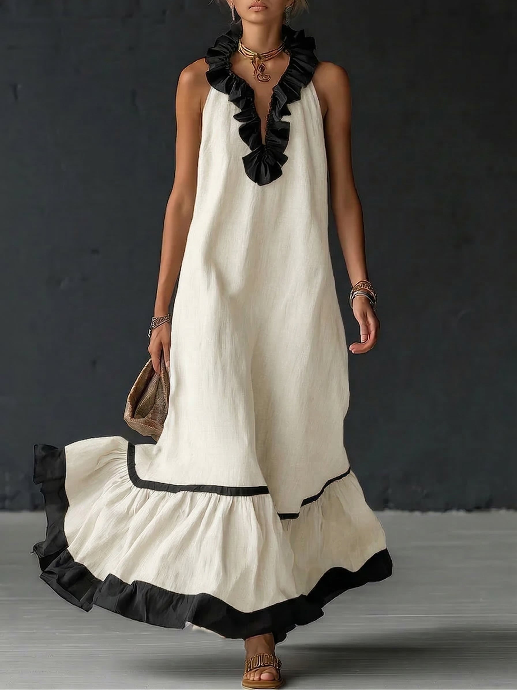 Celestine | Colour-Block Ruffle Maxi Dress — view 5