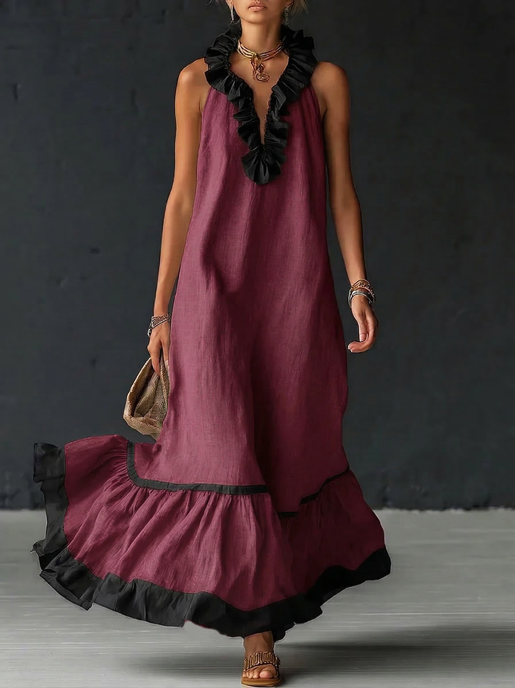 Celestine | Colour-Block Ruffle Maxi Dress — view 3