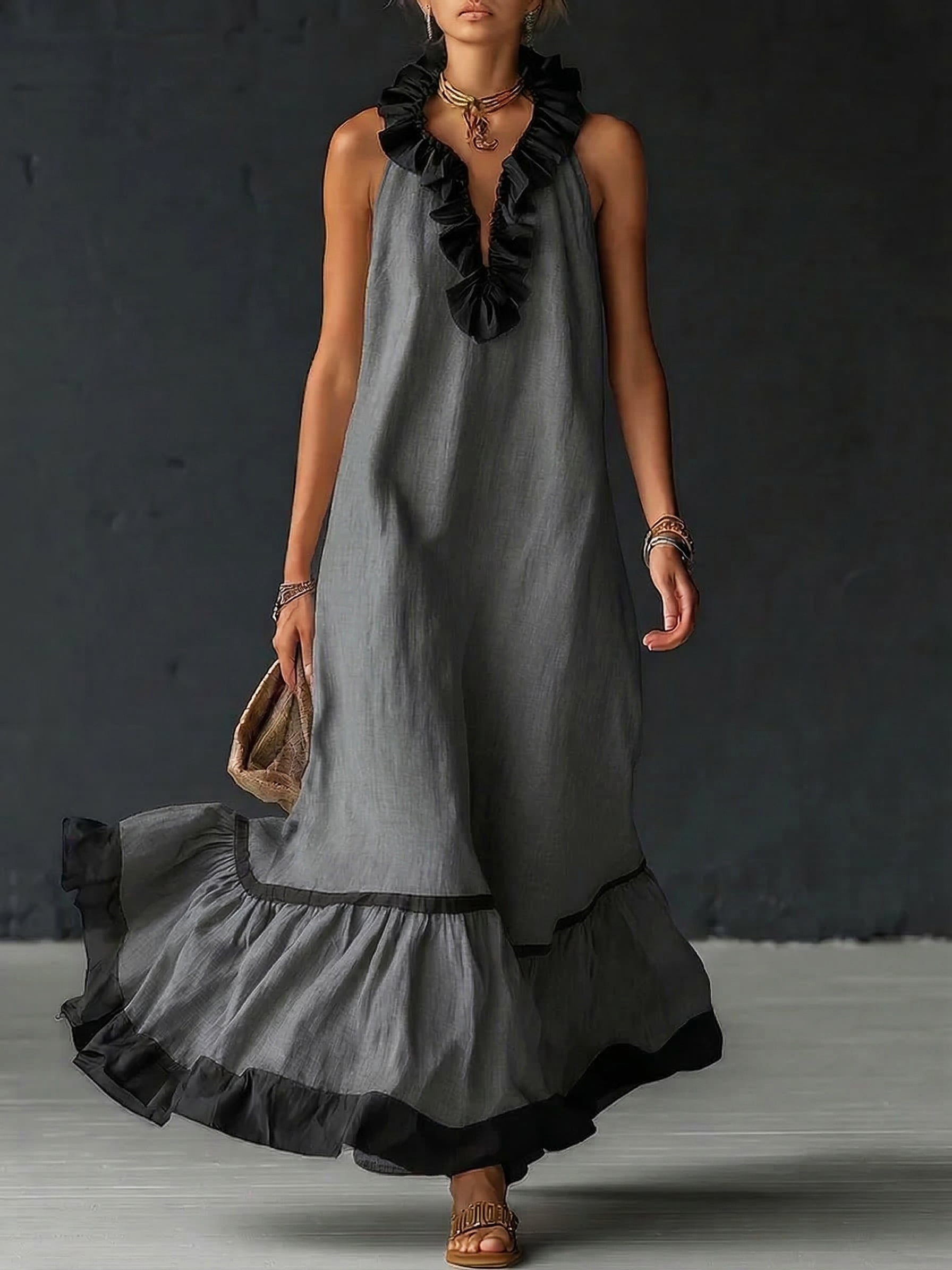 Celestine | Colour-Block Ruffle Maxi Dress — view 4