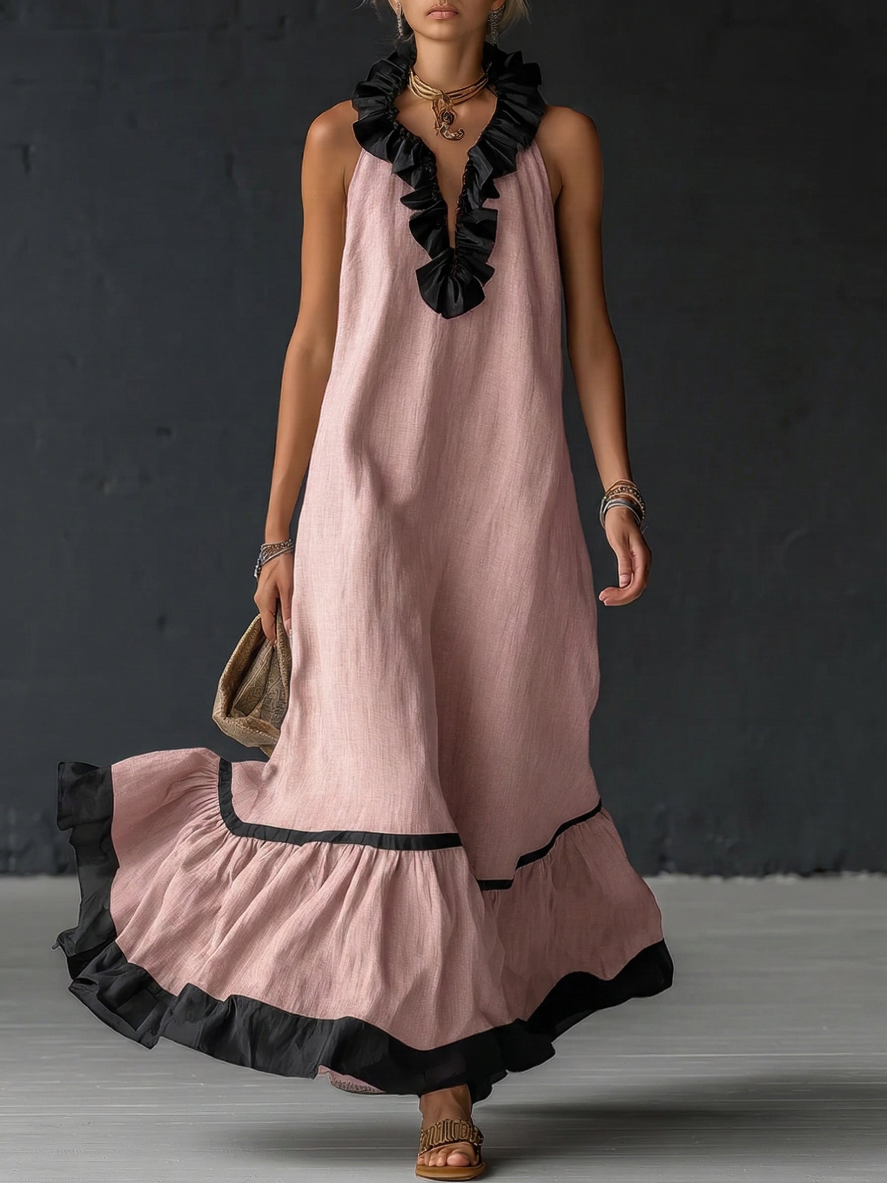 Celestine | Colour-Block Ruffle Maxi Dress — view 6