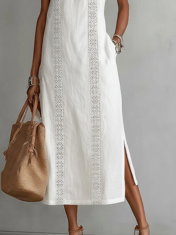 Millie | Midi Linen Dress with Mandarin Collar