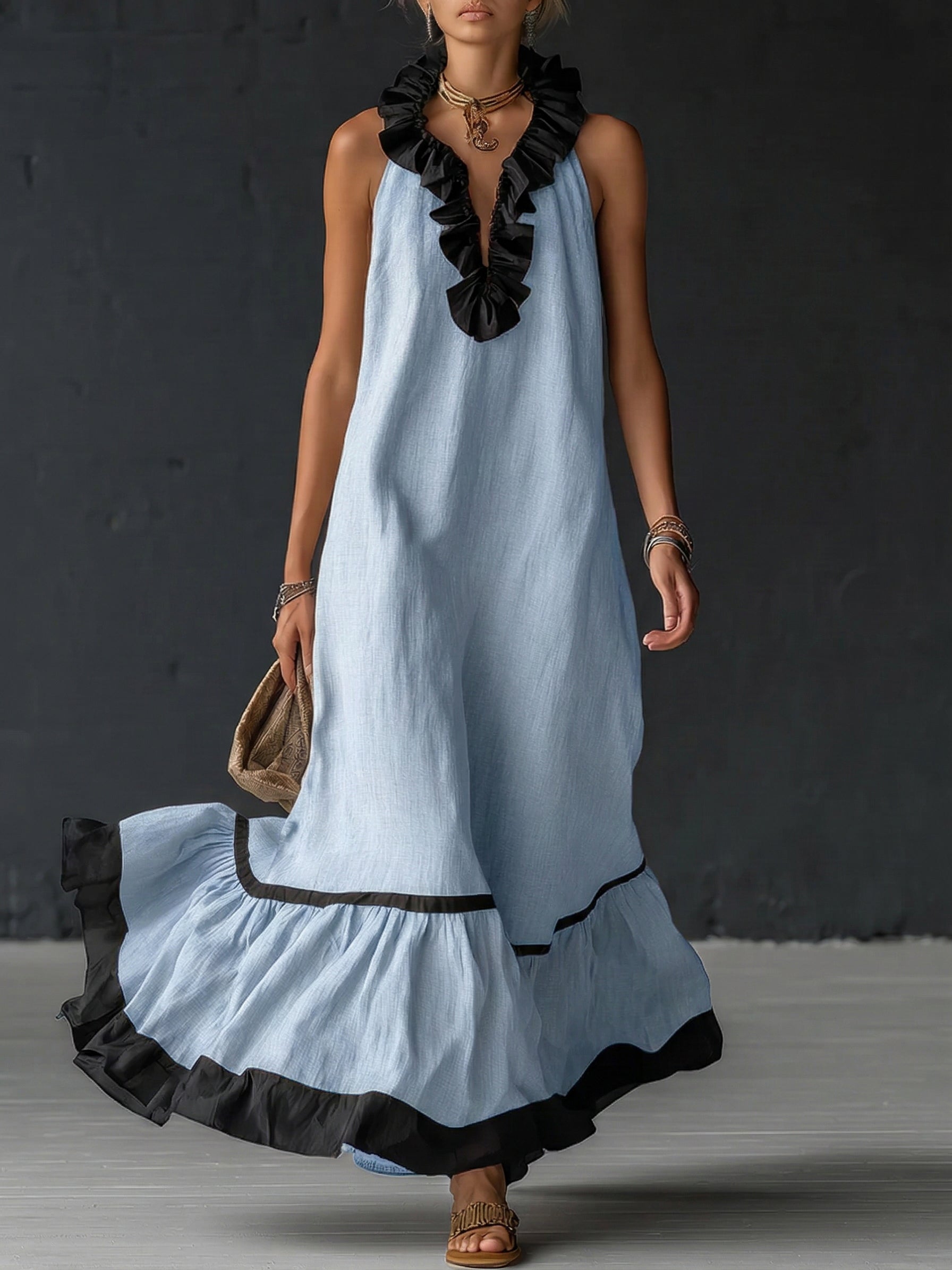 Celestine | Colour-Block Ruffle Maxi Dress — view 9
