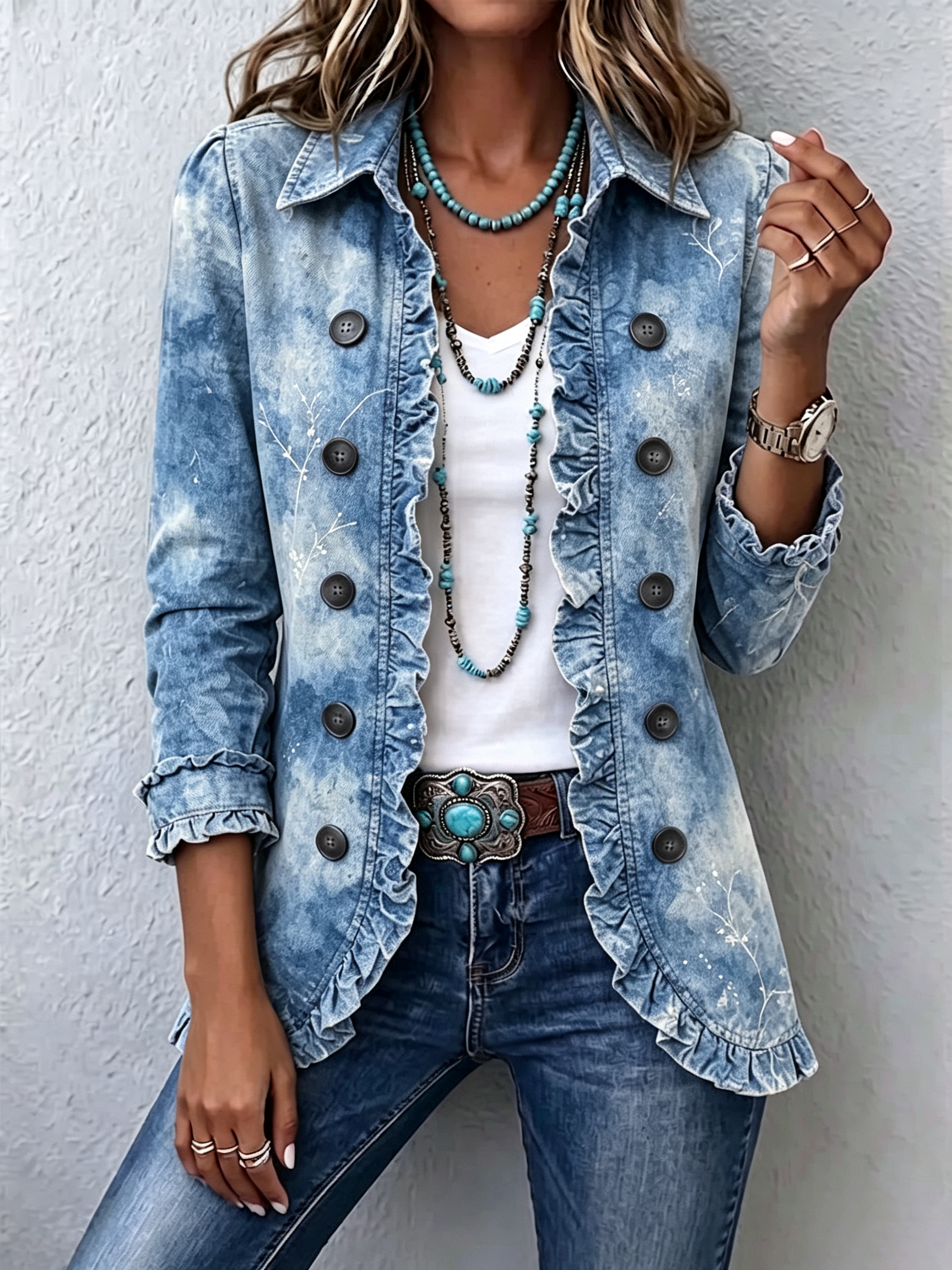 Kahu™ | Light Blue Blazer with Batik Effect — view 2