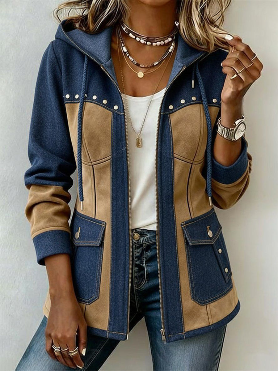 Bronte™ | Hooded Jacket in Patchwork Style — view 2