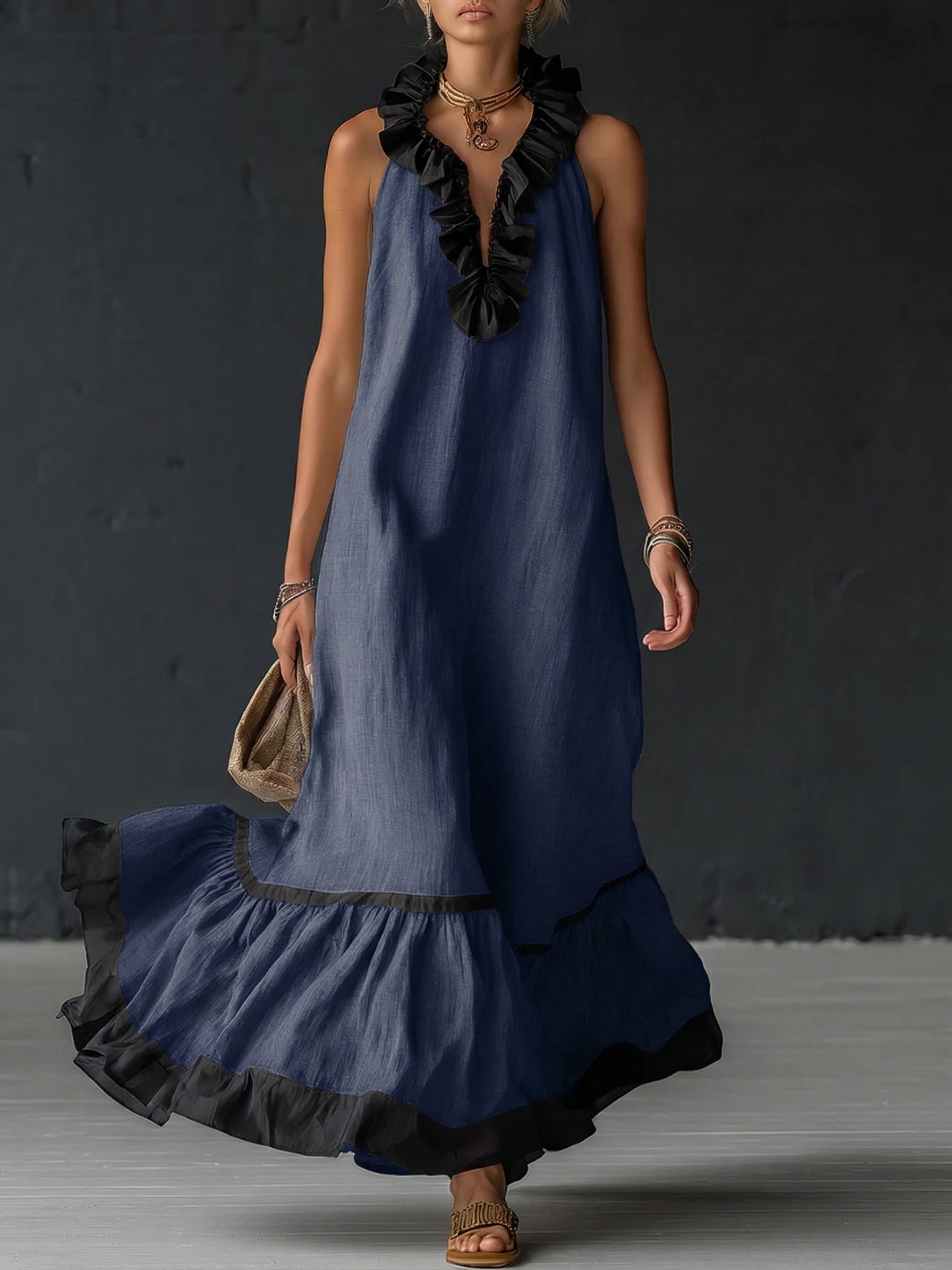 Celestine | Colour-Block Ruffle Maxi Dress — view 8